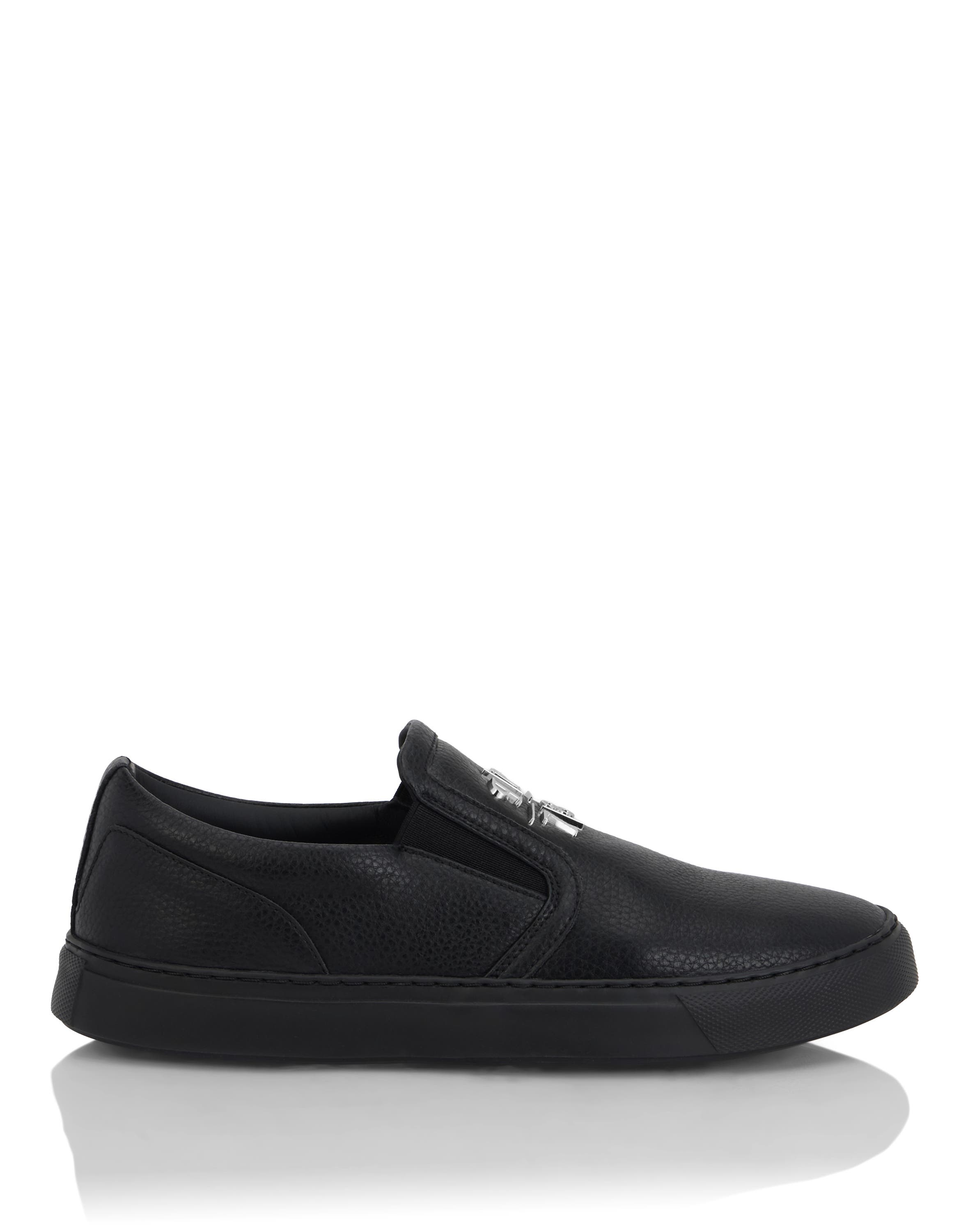 Deer Print Leather Slip On Unisex, Alternate, color, black/black