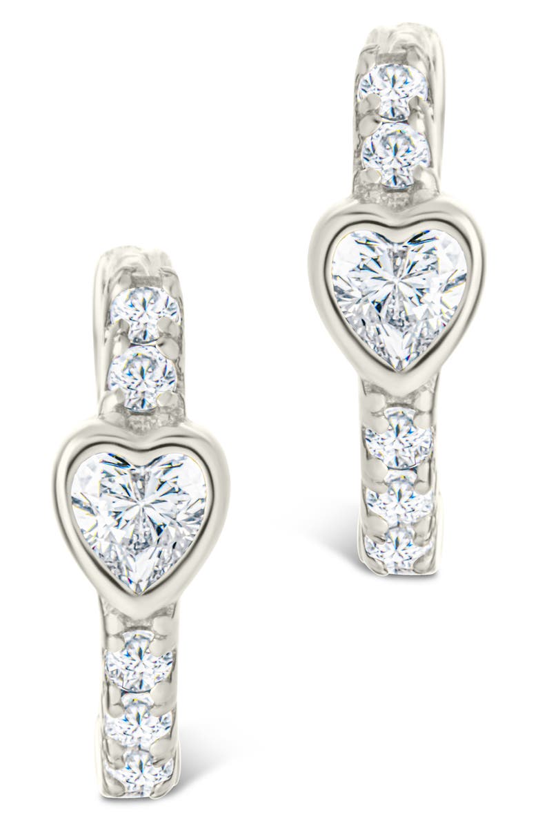 Sterling Forever Heart Bezel Hoop Earrings, Alternate, color, Silver