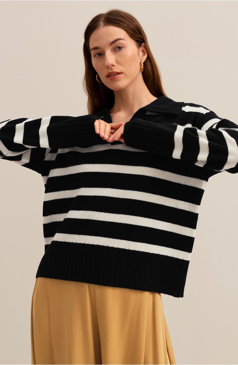 Lilysilk The Gilly Stripe Sweater, Alternate, color, Black