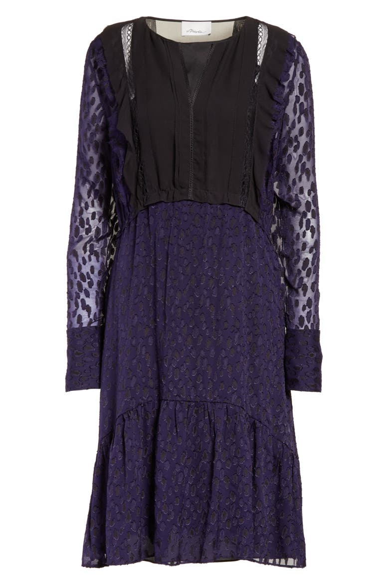 Fil Coupé Silk Blend Dress, Alternate, color, NAVY