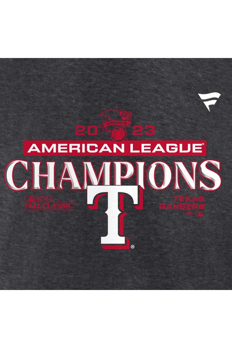 Men's Fanatics Branded  Heather Charcoal Texas Rangers 2023 American League Champions Locker Room T-Shirt, Alternate, color, Heather Charcoal