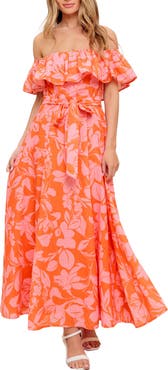 FLYING TOMATO Floral Off the Shoulder Short Sleeve Maxi Dress