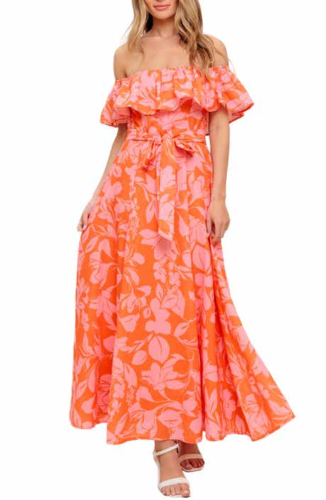 FLYING TOMATO Floral Off the Shoulder Short Sleeve Maxi Dress