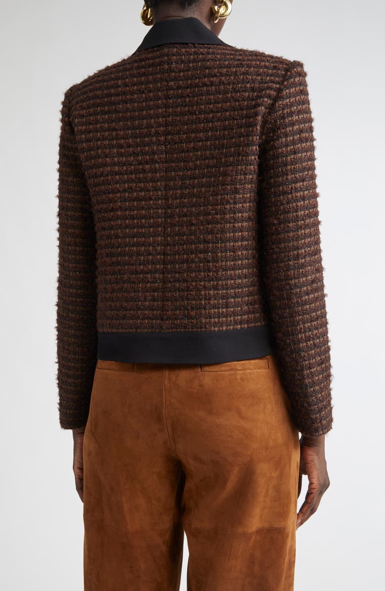 ST. JOHN Crepe Cady Trim Tweed Jacket, Alternate, color, Mocha/ Black