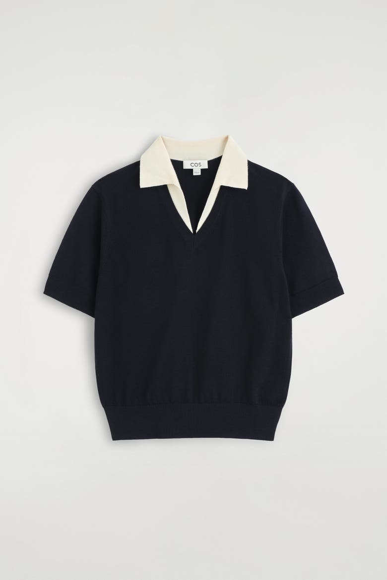 Merino Wool Layered Polo Shirt, Alternate, color, NAVY / WHITE