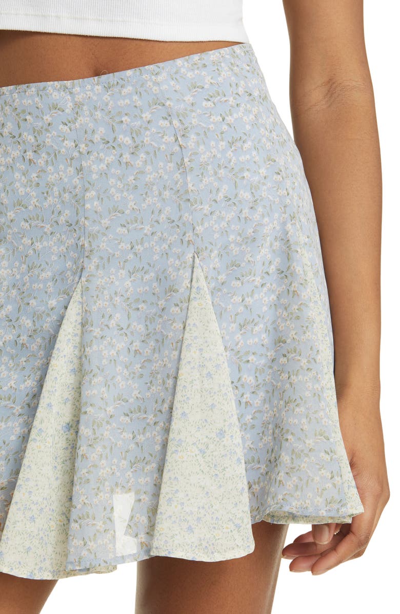 All in Favor Godet Inset Mesh Miniskirt, Alternate, color, Blue Vine Floral