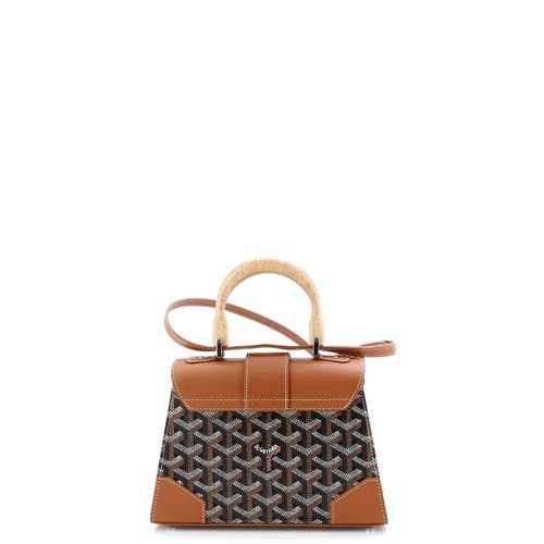 Pre-owned Goyard Goyard Structured Saigon Top Handle Bag Coated Canvas With Leather Mini In Brown