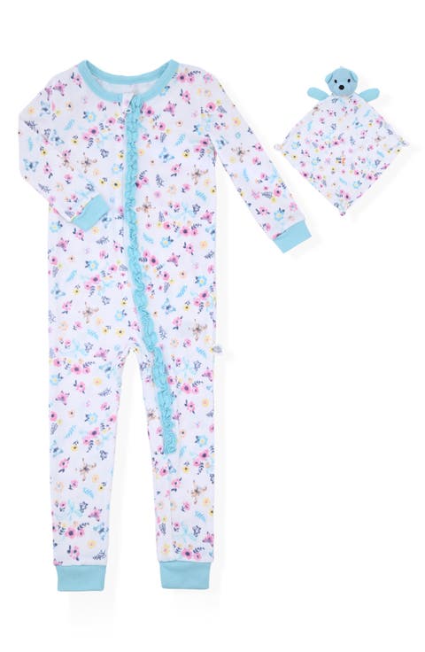 Fitted One-Piece Pajamas & Bear Blanket Toy