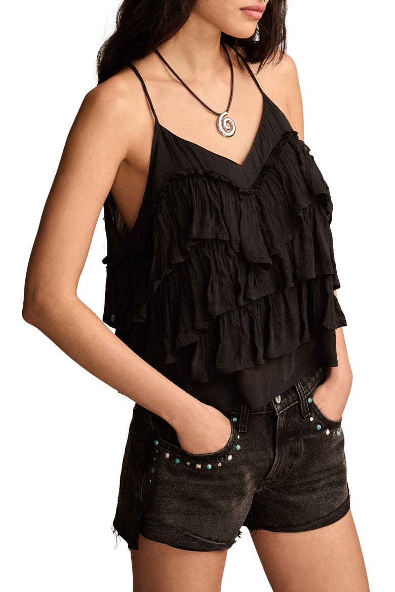 Plissé Tiered Ruffle Chiffon Tank, Alternate, color, JET BLACK