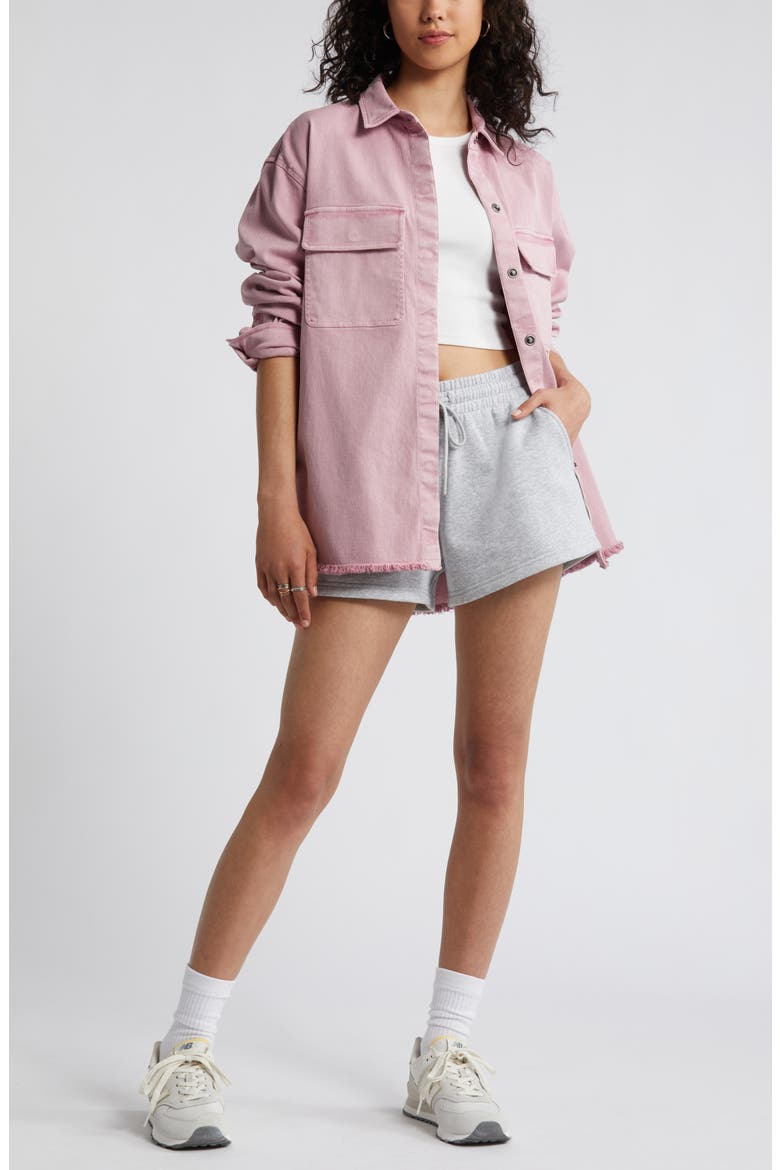Frayed Oversize Twill Workwear Shirt, Alternate, color, PURPLE CLOUD