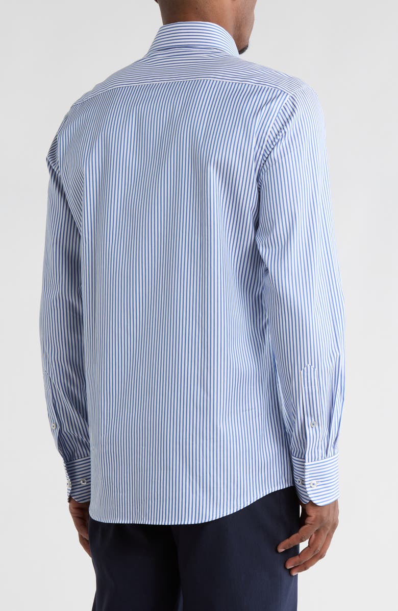 Eterna Modern Fit Pique Stripe Button Front Shirt, Alternate, color, Blue