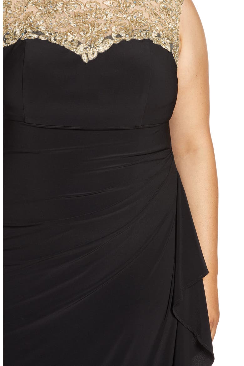 Embroidered Side Ruched Gown, Alternate, color, BLACK GOLD