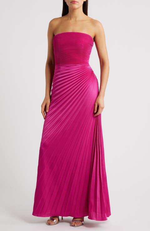Kinley Accordion Pleat Strapless Evening Gown