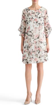 KASPER Metallic Floral Print Ruffle Shift Dress