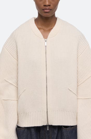 Apex Wool Blend Rib Knit Bomber Jacket