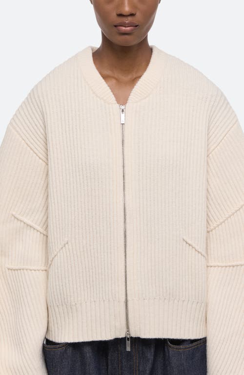 Helmut Lang Apex Wool Blend Rib Knit Bomber Jacket In White