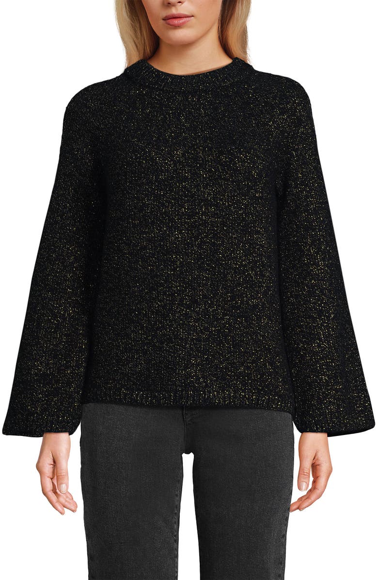 Lands' End Blend Bow Back Sweater, Alternate, color, Black/Gold Metallic