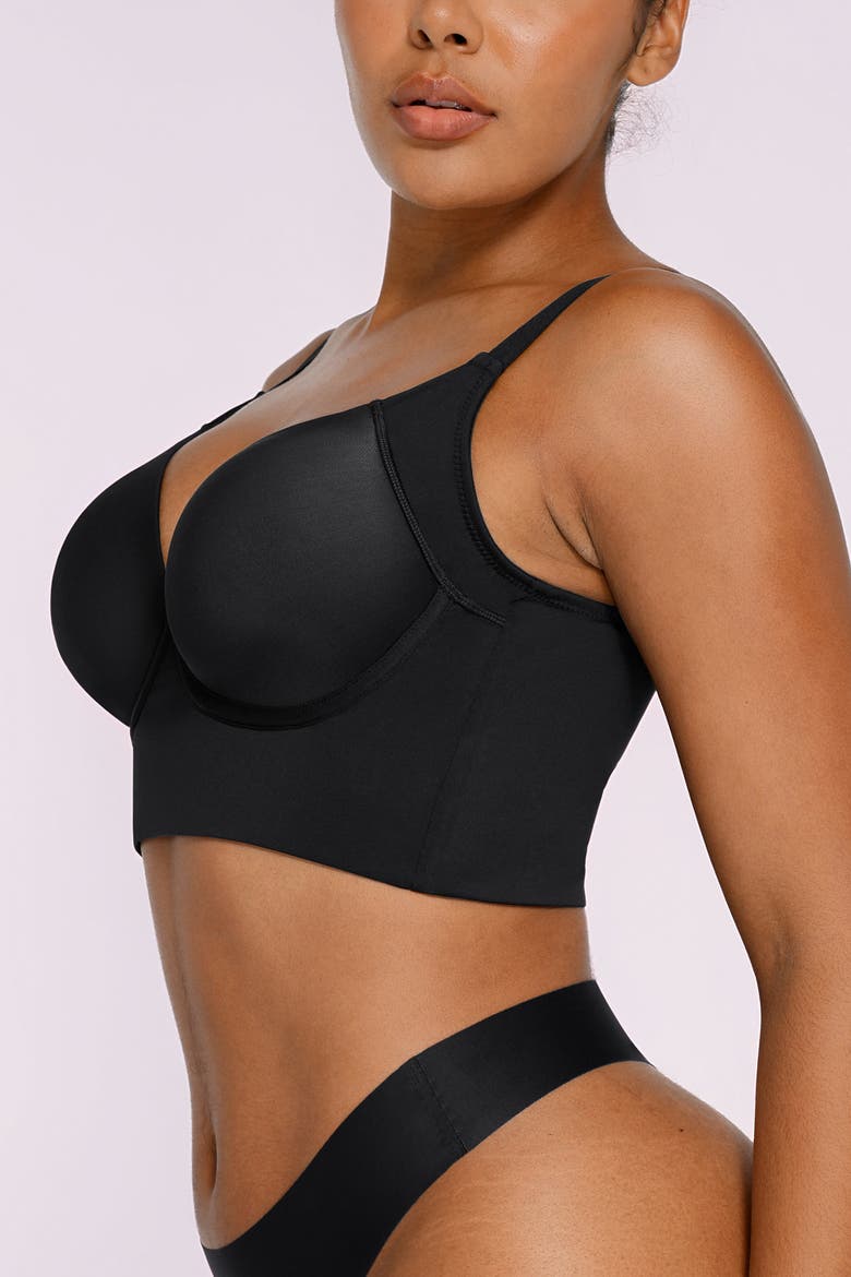 Underwire Push-Up Longline Back Smoothing T-Shirt Bra, Alternate, color, Black