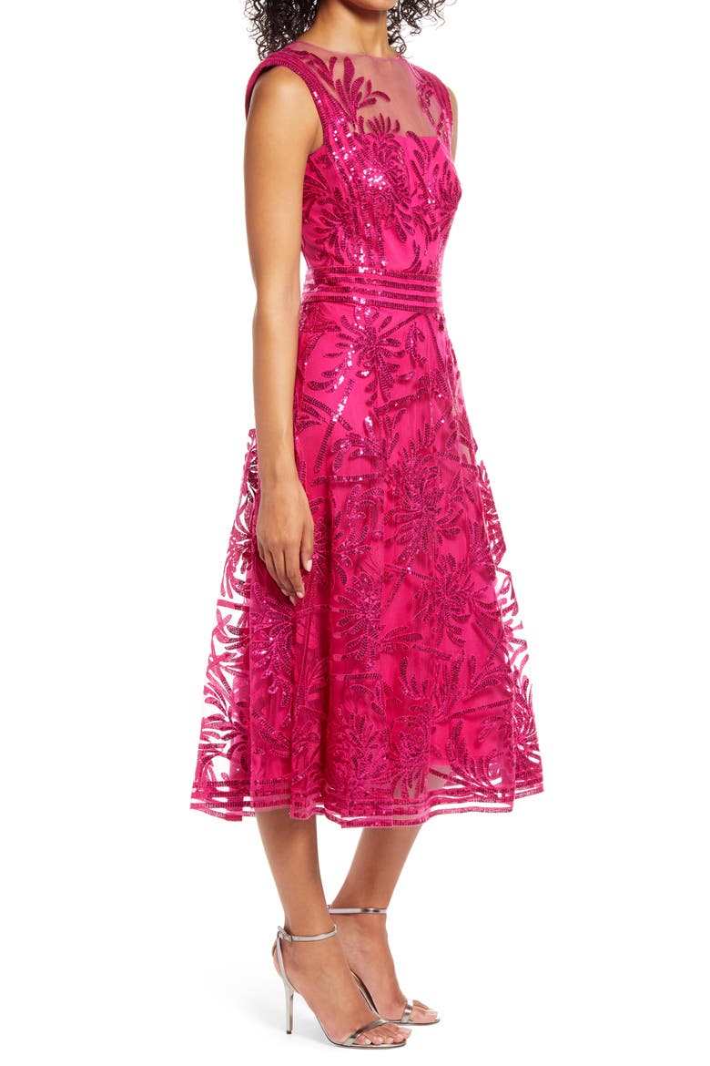 Sleeveless Sequin Fit & Flare Cocktail Midi Dress, Alternate, color, BLOSSOM