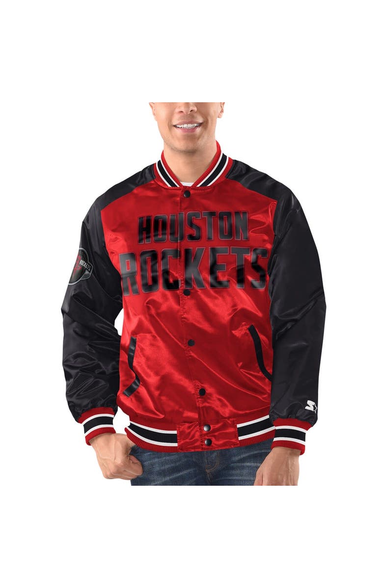 STARTER Men's Starter Red/Black Houston Rockets Renegade Satin Full-Snap Varsity Jacket, Main, color, Red