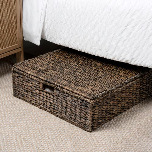 Happimess Holden 30" Classic Costal Hand-woven Hyacinth Wicker Under Bed Storage Basket With Lid In Brown