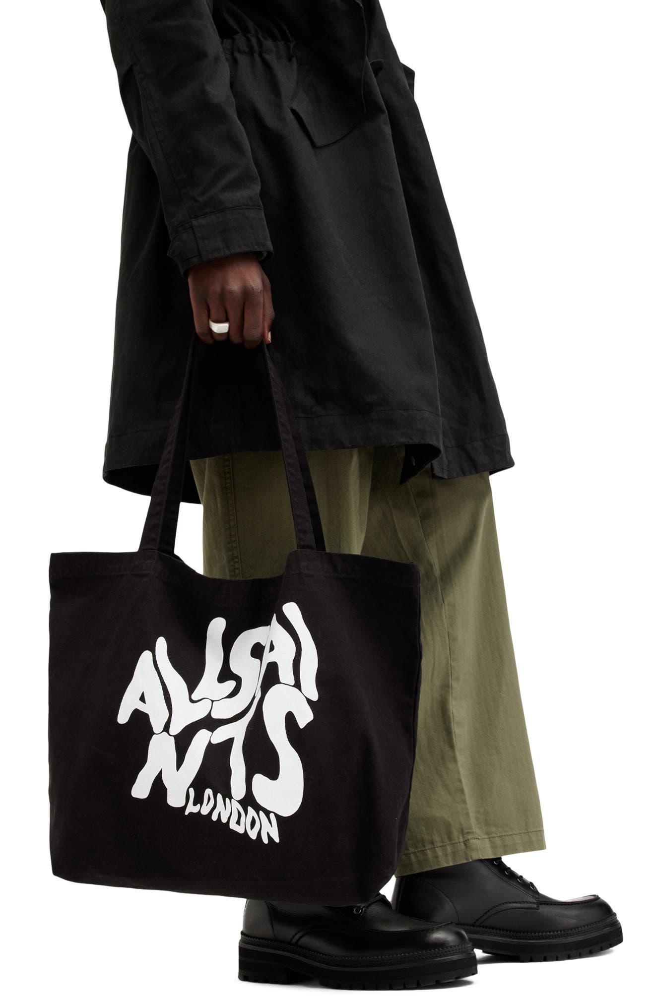 AllSaints Orlando Logo Canvas Tote, Alternate, color, 