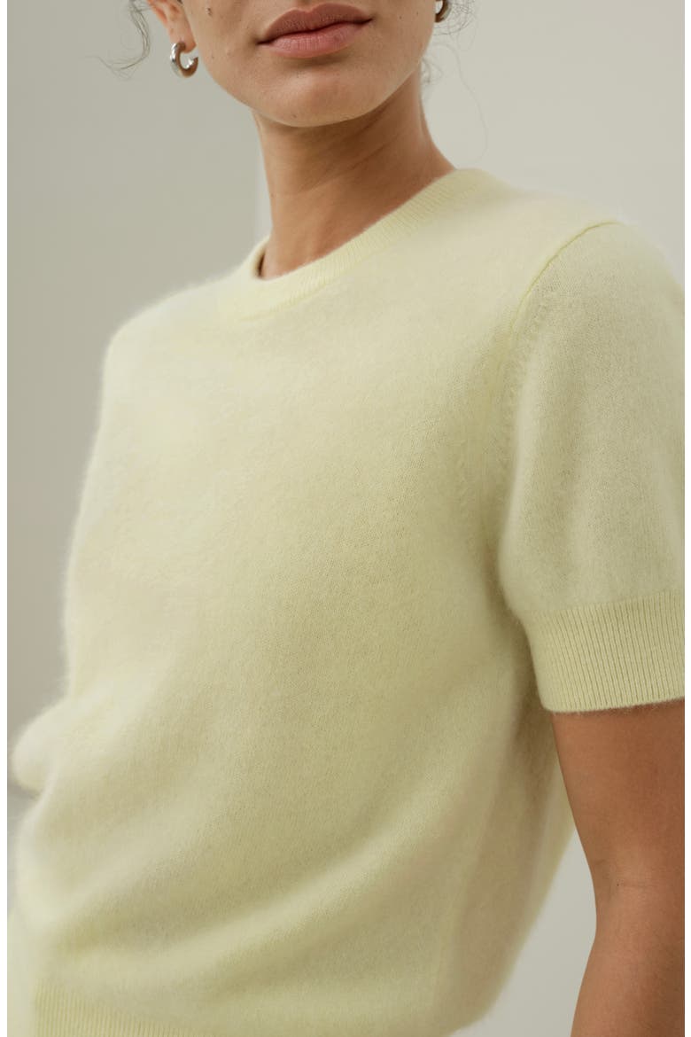 Women's Brushed Cashmere Short-Sleeve Sweater, Alternate, color, Lemon Yellow