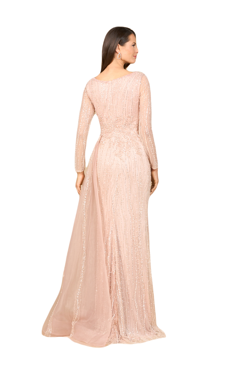 LARA New York Long Sleeve V-Neck Gown with Drape, Alternate, color, Blush