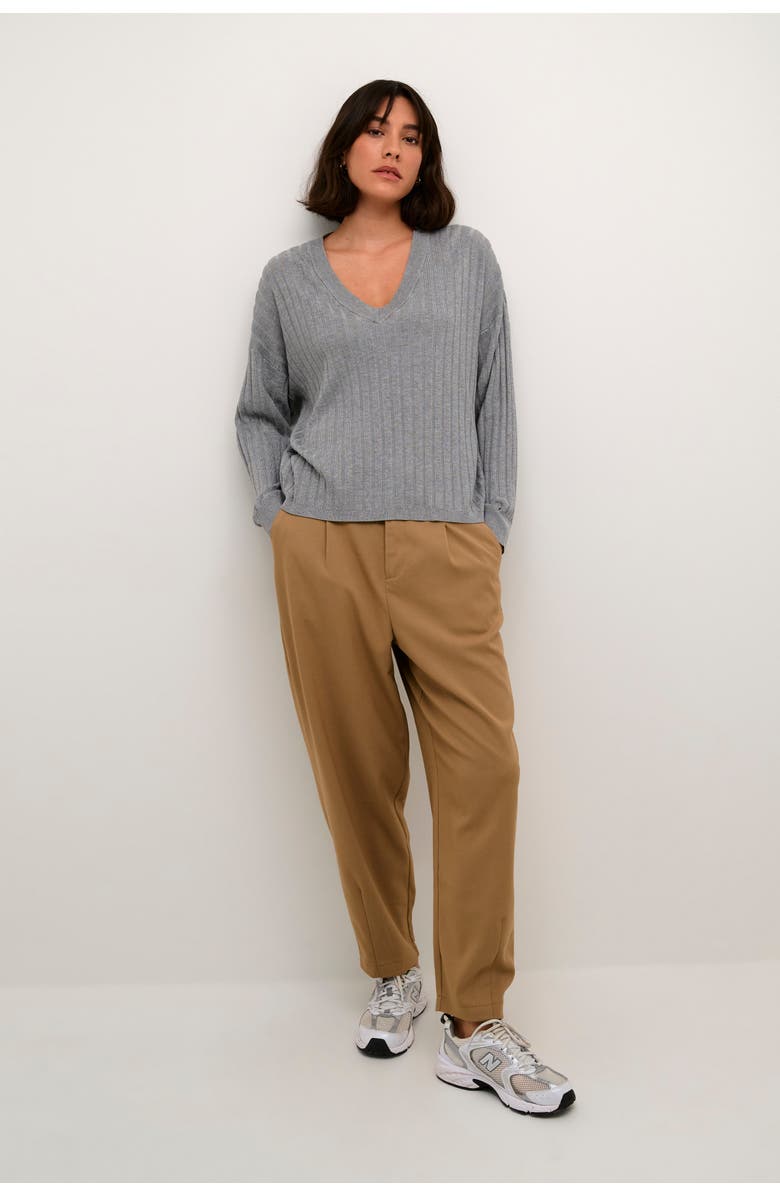 Kaffe Lola V-neck Striped Loose Fit Pullover, Alternate, color, Grey Melange