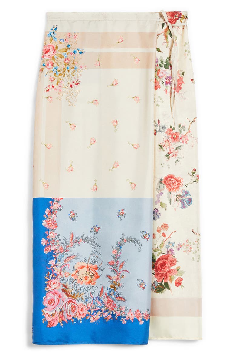 Peggi Mix Print Silk Wrap Skirt, Alternate, color, IVORY