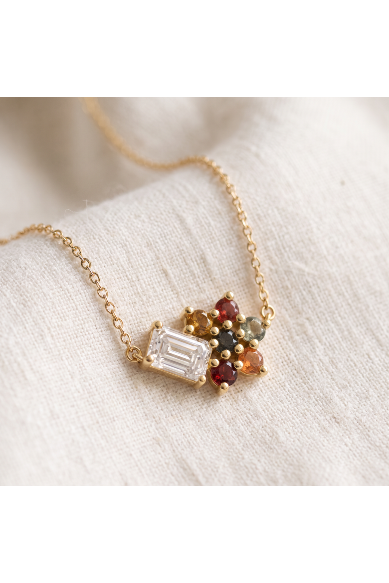 4Ct Diamond & Sapphire Pendant 14k Gold 18" Necklace Lab Grown, Alternate, color, Yellow Gold
