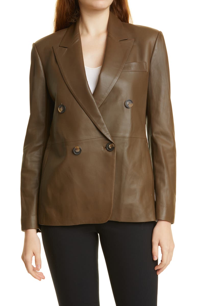 Vince Double Breasted Leather Blazer, Main, color, 