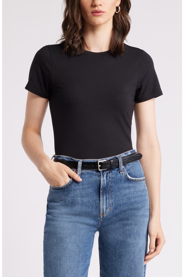 Pima Cotton Blend Crewneck T-Shirt, Main, color, BLACK
