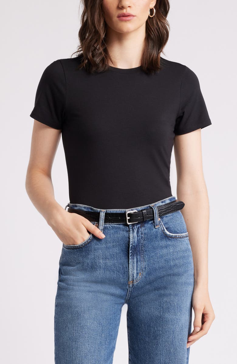 Nordstrom Pima Cotton Blend Crewneck T-Shirt, Main, color, Black