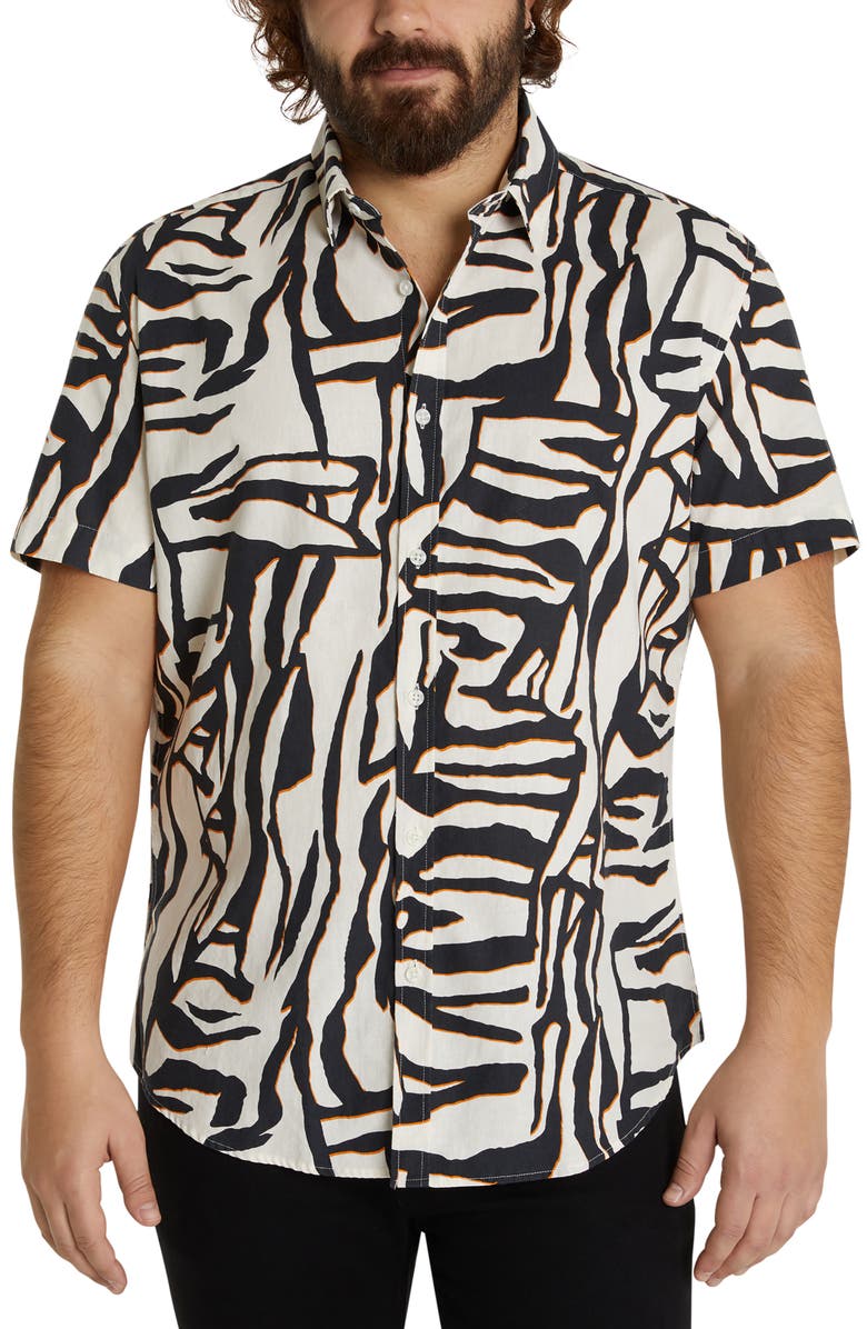 Johnny Bigg Tyson Zebra Print Linen & Cotton Short Sleeve Button-Up Shirt, Main, color,