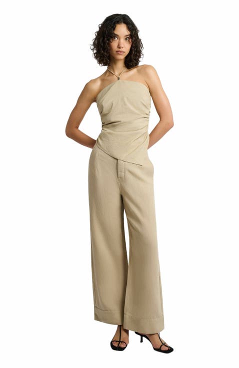 Air Linen Asymmetrical Halter Top