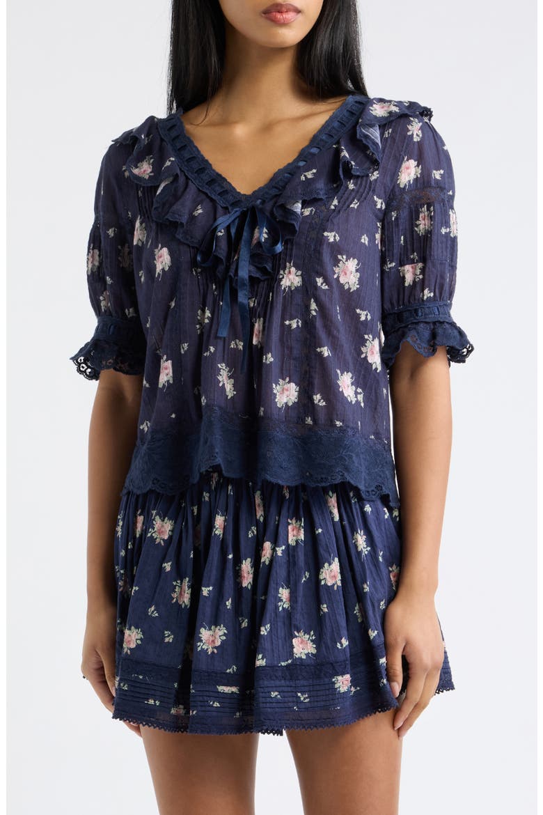 Romilly Ruffle & Lace Top, Main, color, INK WASH