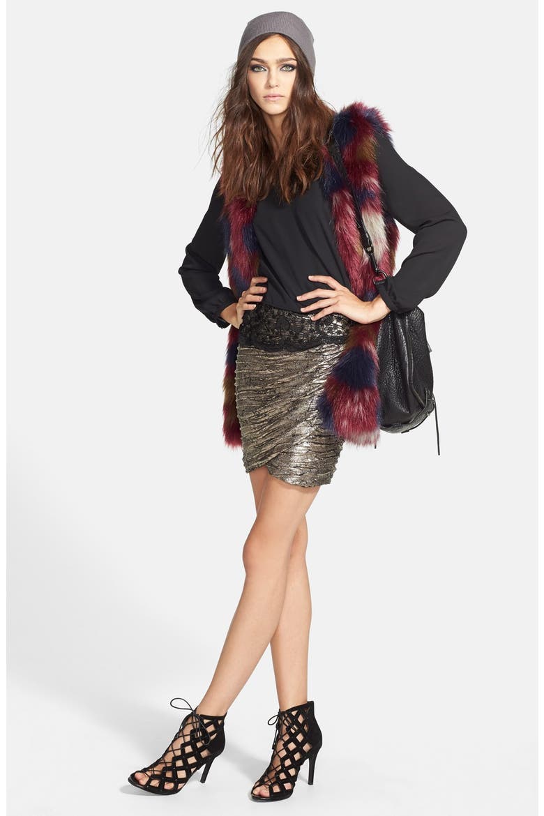 Faux Fur Long Vest, Alternate, color, MULTI