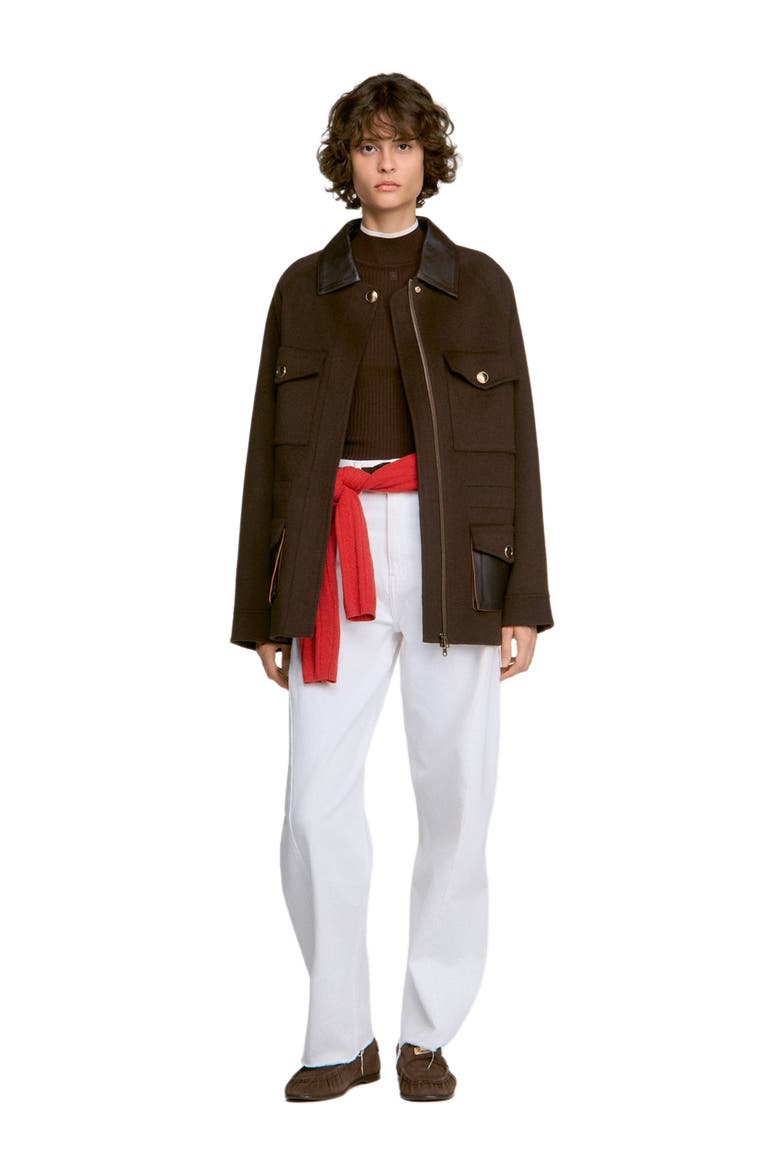Double-faced coat, leather collar, Alternate, color, Brown