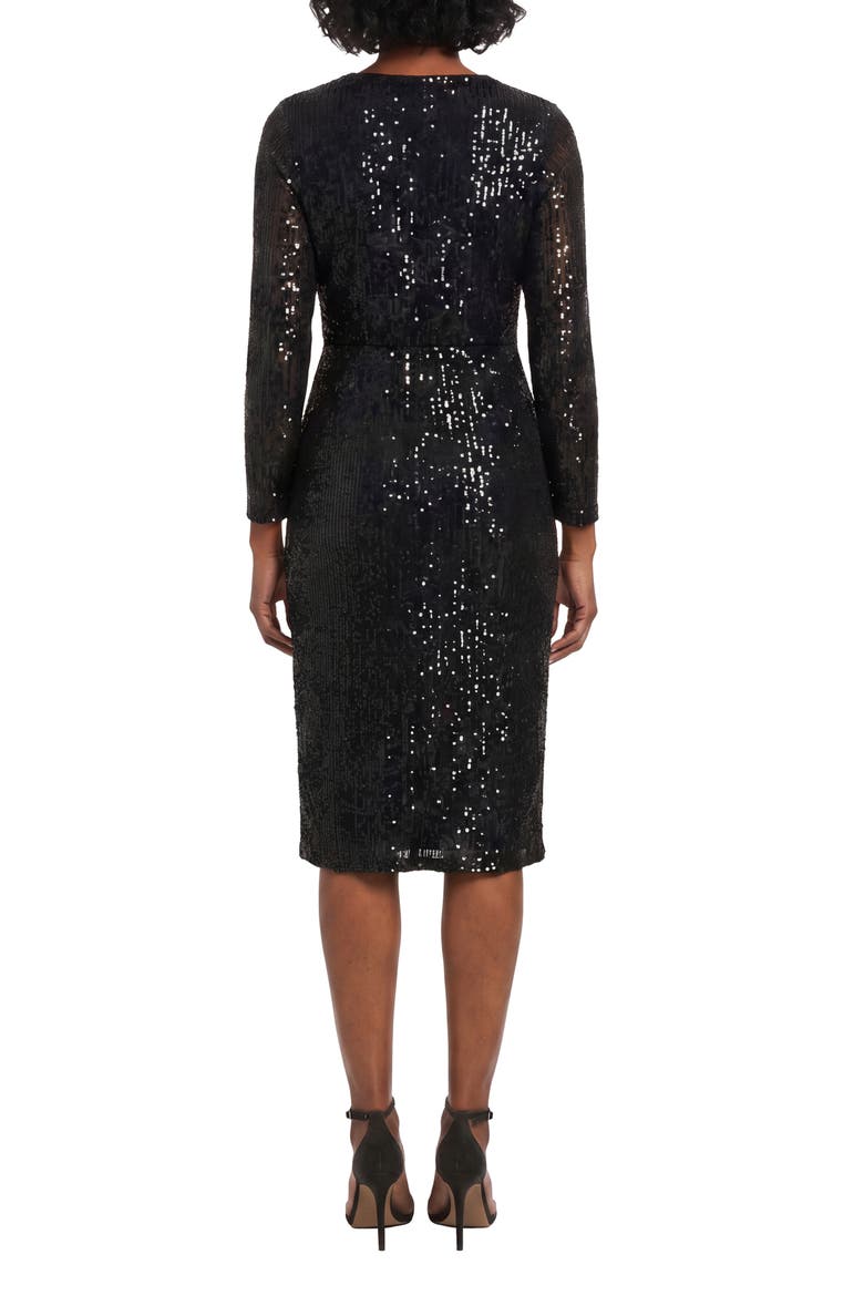 Side Twist Sequin Long Sleeve Midi Dress, Alternate, color, BLACK