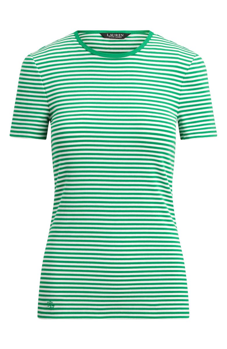 Lauren Ralph Lauren Stripe Cotton Ringer Neck T-Shirt, Alternate, color, Stem Green/ White