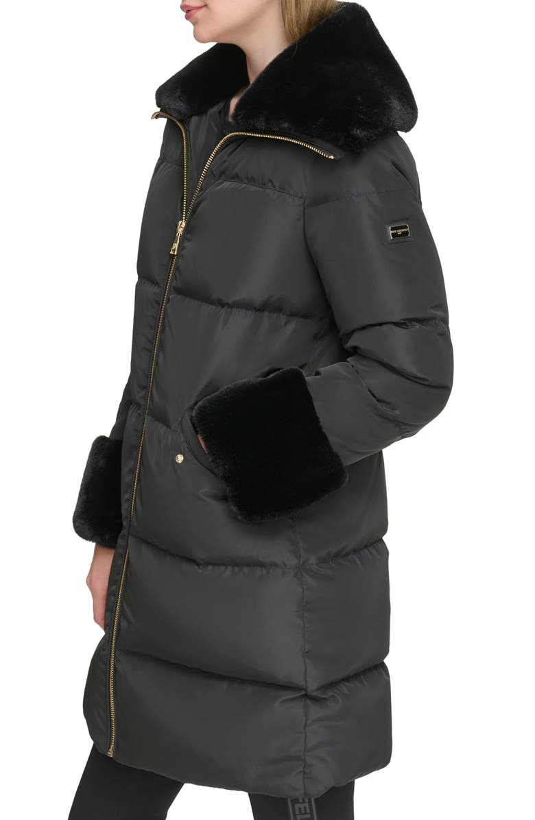 KARL LAGERFELD PARIS Down & Feather Puffer Coat with Faux Fur Trim, Alternate, color, 