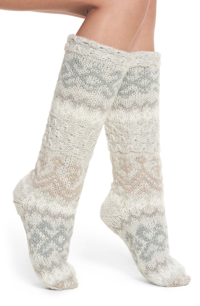 Lemon Fair Isle Slipper Socks, Main, color, 