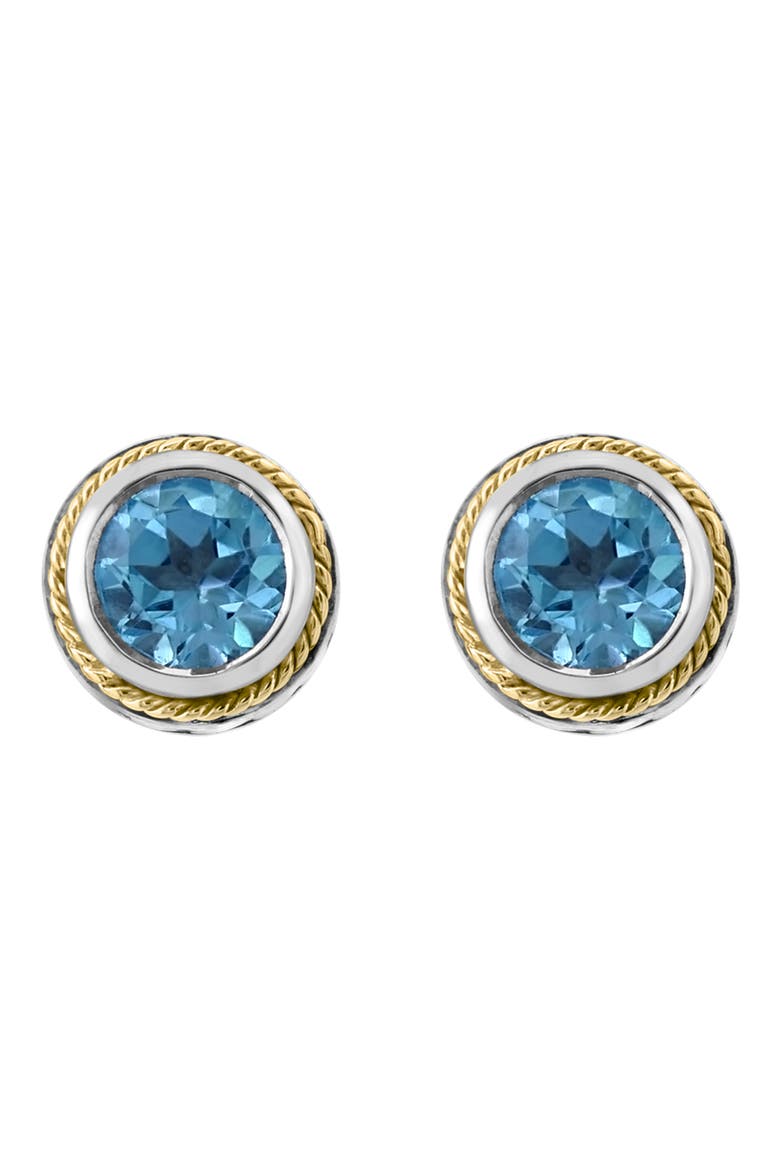 Sterling Silver & 18K Yellow Gold Blue Topaz Stud Earrings, Main, color, BLUE