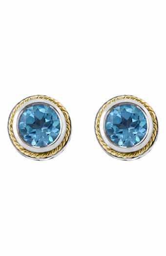 Sterling Silver & 18K Yellow Gold Blue Topaz Stud Earrings