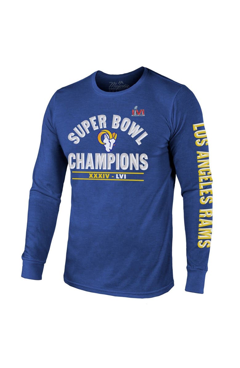 Majestic Threads Men's Majestic Threads Royal Los Angeles Rams 2-Time Super Bowl Champions Always Champs Tri-Blend Long Sleeve T-Shirt, Alternate, color, 