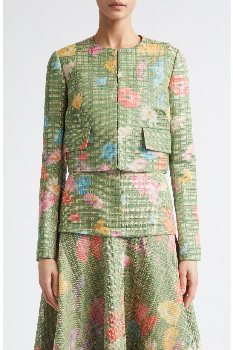 Floral Raffia Crop Blazer, Main, color, CACTUS MULTI