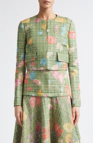Lela Rose Floral Raffia Crop Blazer