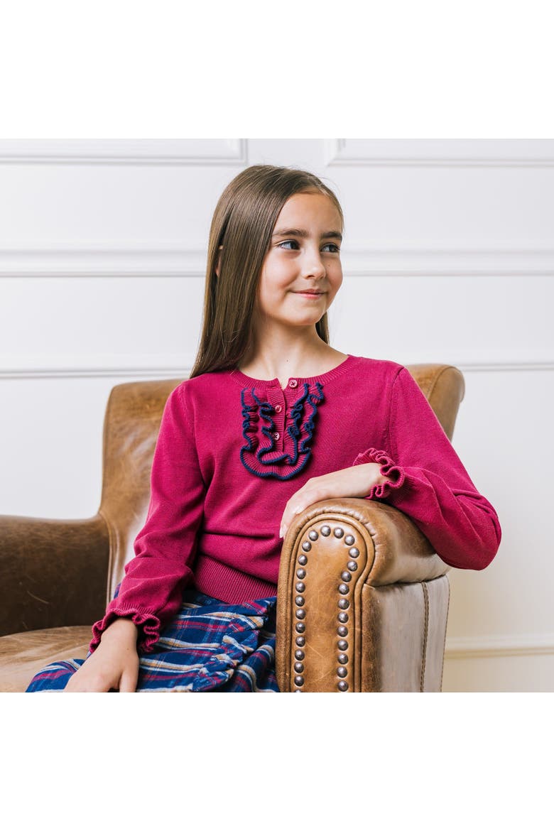 Baby Girls' Organic Ruffle Henley Sweater, Infant, Alternate, color, Berry Ruffle