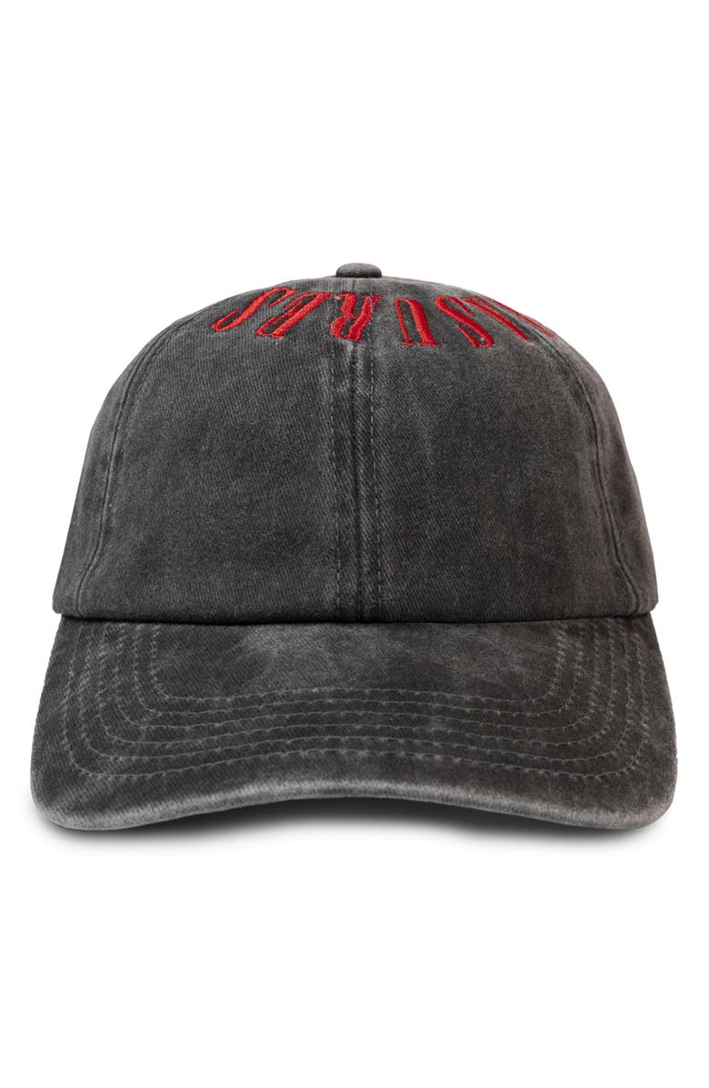 PLEASURES Onyx Crown Washed Cotton Twill Baseball Cap, Main, color, Black/ Red